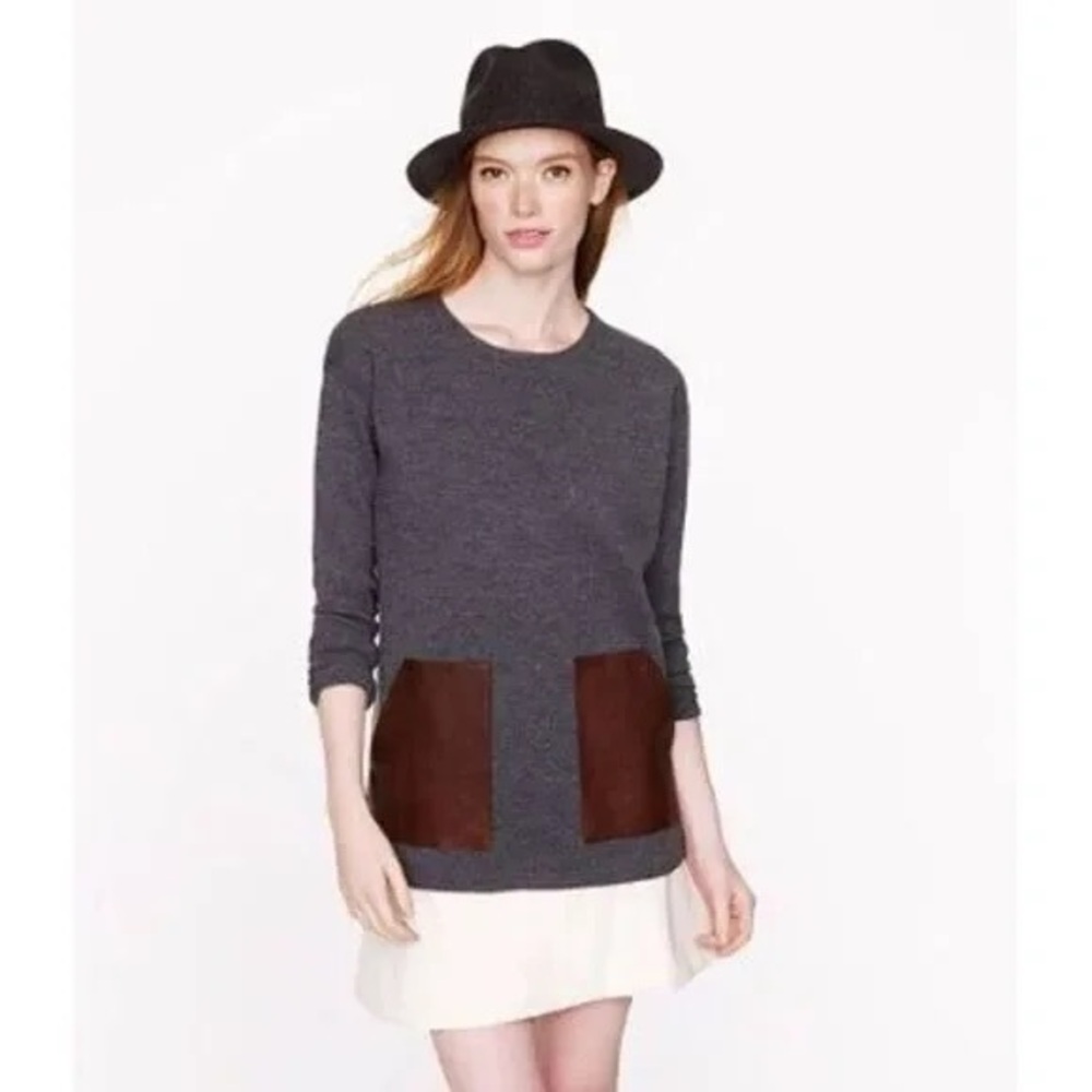 VGUC J. Crew Merino Wool Leather Pocket Tunic Sweater